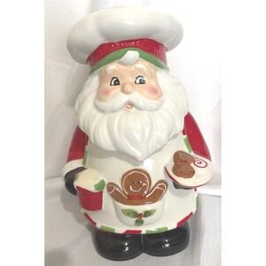 Sleigh Bell Bistro Santa Claus Chef Cookie Jar Christmas Gingerbread Ceramic
